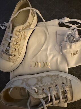 Dior Cream Sneakers with Gold Logo